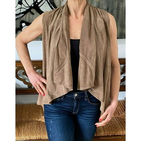 Torn By Ronny Kobo Suede Leather Open Sienna Vest Heather Taupe Brown Size Small - Picture 2 of 13